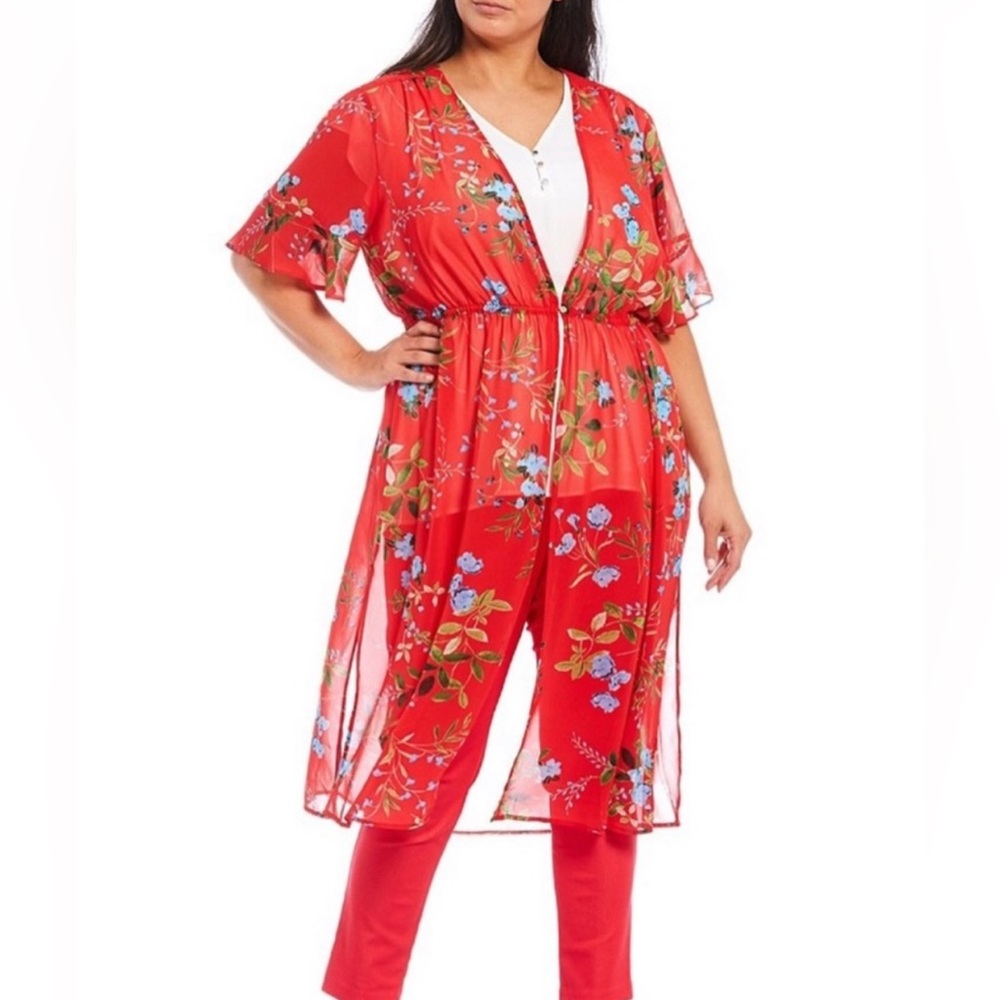 NWOT Calvin Klein red floral duster size 1X